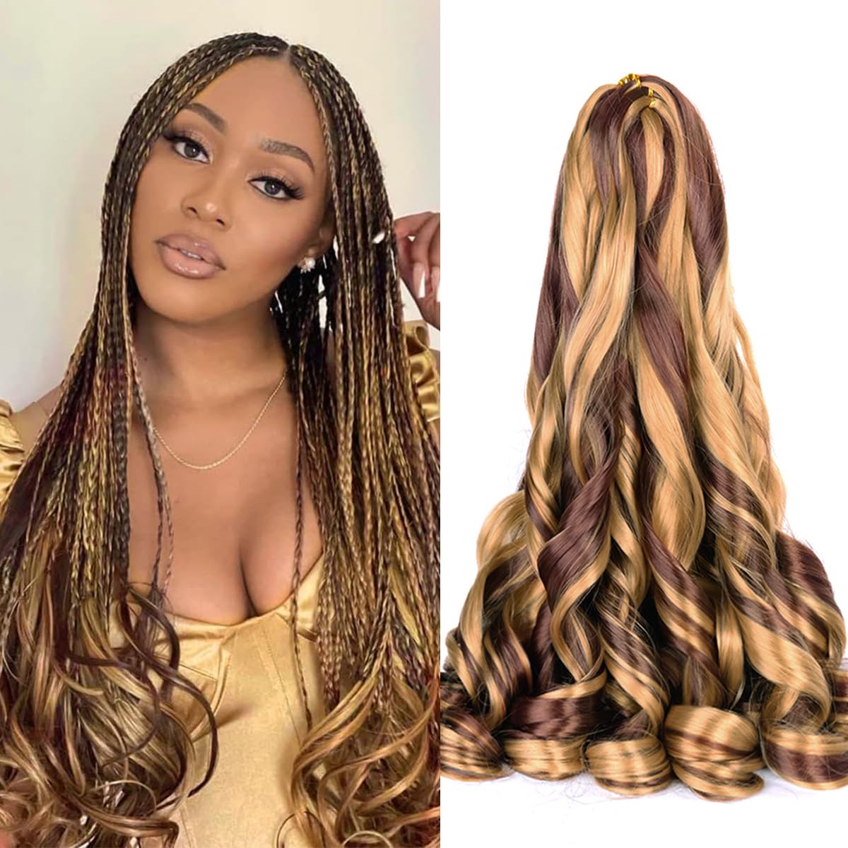 French Curl Braiding Hair Extensions,#27/33 Loose Wavy Braiding Hair Extensions 5Pack 20Inch 75G/Pack Synthetic French Curl Croc