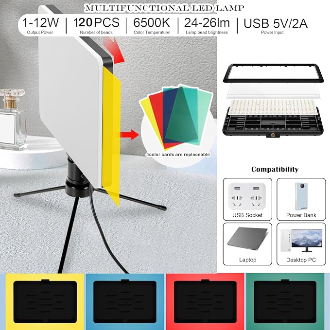 Photo Backdrop Board with 2 LED Lighting Shooting Kit, Anti-Glare Black Flocked