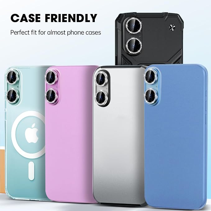 for iPhone 16/16 Plus Camera Lens Protector Bling Individual Metal Diamond Ring