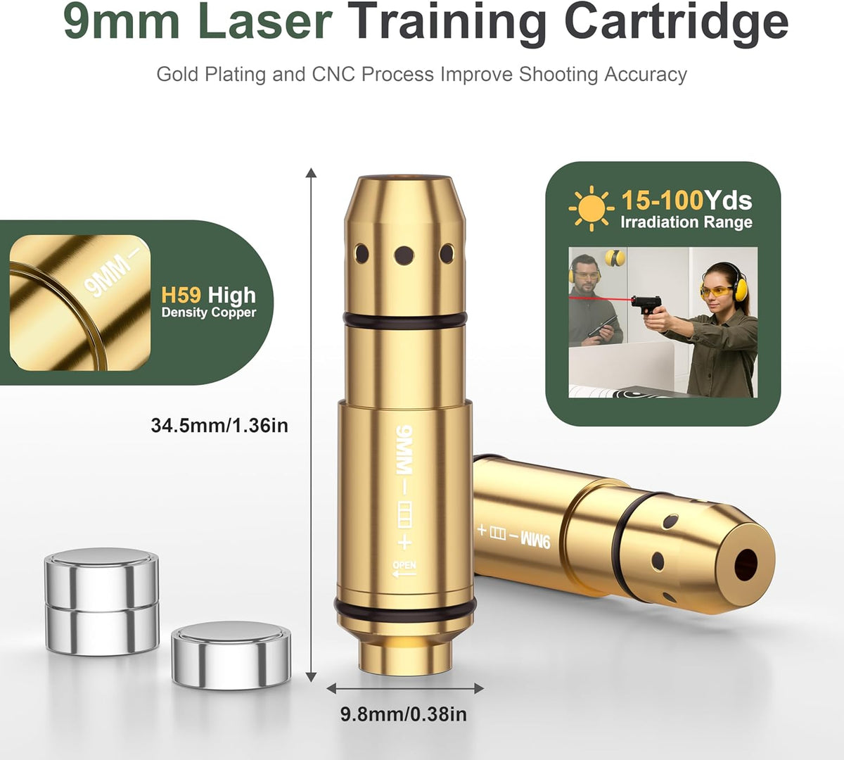 Skiennix 9mm Laser Training Cartridge - Enhance Dry Fire Practice with 3 Batteries Included