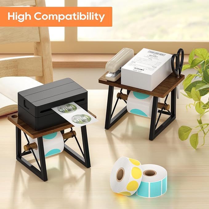 Label Holder for Rolls and Fan-fold Labels, Wooden Label Holder for Desktop