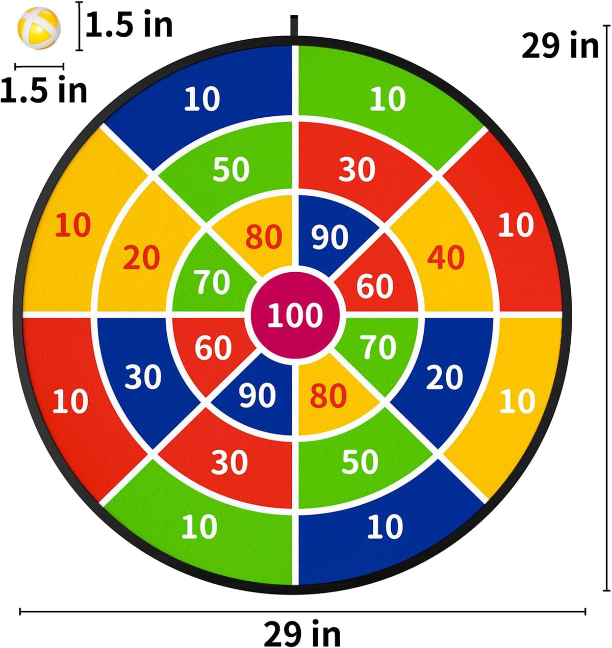 TEMI 29" Large Dart Board - Fun Indoor & Outdoor Game with 20 Balls | Perfect Birthday Gift for Kids Ages 3-12