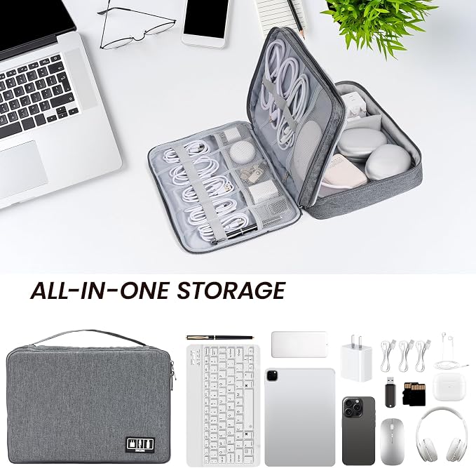 Large Electronic Organizer Travel Case, Double Layer Tech Accessories Bag