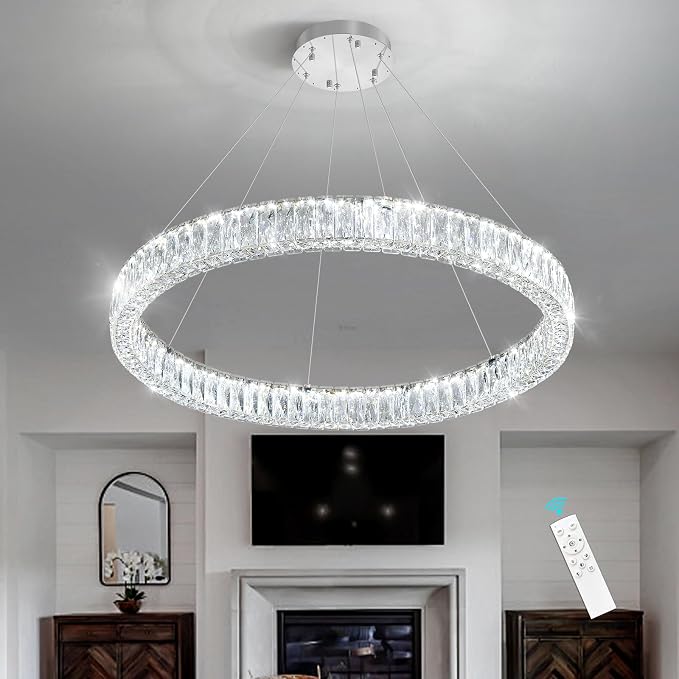 HAIXIANG Modern Crystal Chandelier Dimmable LED Ring Pendant Chandeliers Light