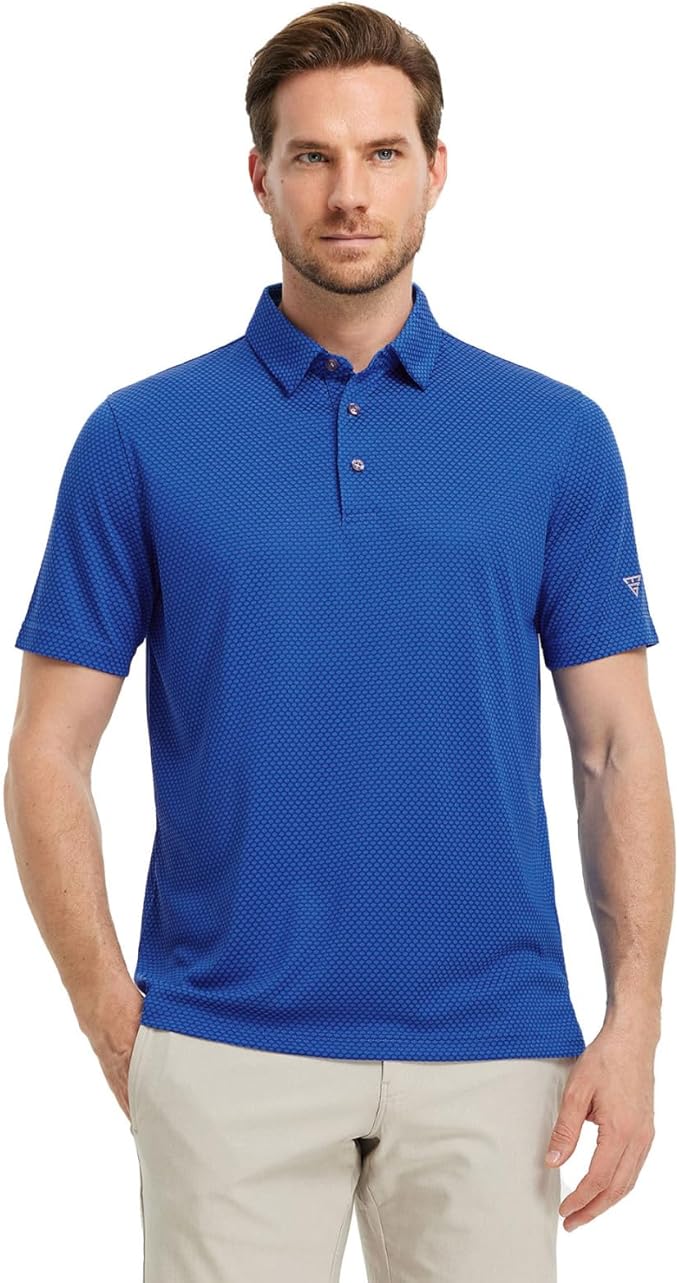 M MAELREG Golf Shirts for Men Moisture Wicking Jacquard Breathable Performance Dry Fit Collared Mens Polo Shirts Short Sleeve