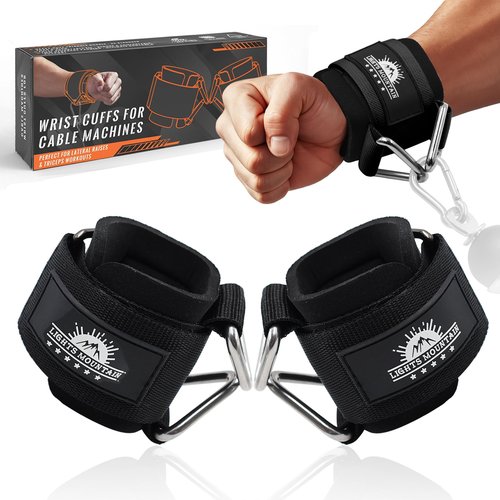Lights Mountain Wrist Cuffs for Cable Machines – Padded & Adjustable Straps for Lateral Raises, Tricep Pushdowns & Strength Training (Black L)