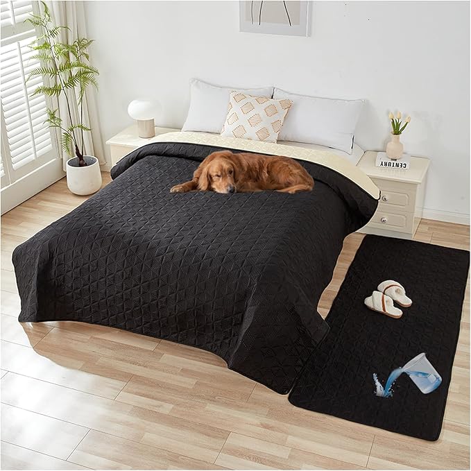 Waterproof Dog Bed Cover Pet Blanket, Soft Pet Couch Covers for Sofa Washable, Bed Couch Sofa Furniture Protector for Puppy Cat Kids (Black,130 * 210 CM)