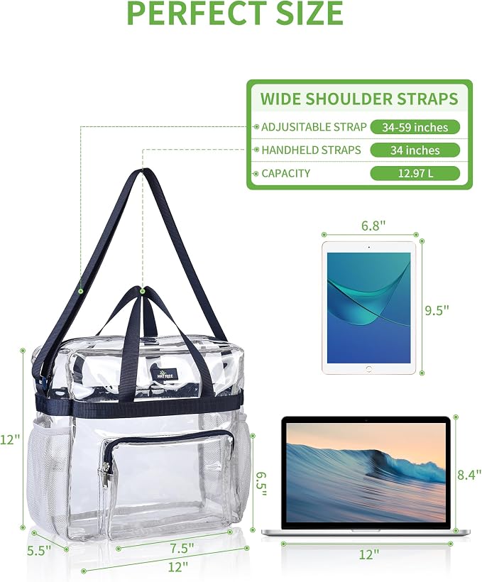 MAY TREE Clear Bag for Stadium Events 12×6×12 Clear Tote Lunch Bag