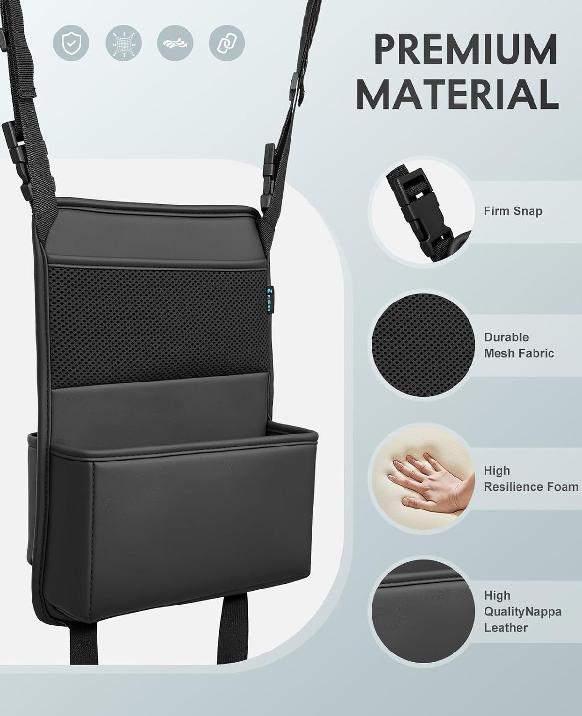 FLORICH Leather Car Seat Back Organizer Mesh Large Capacity Bag with Waterproof Cup Holder, Car Hanging Storage Bag Pocket Between Seats, Barrier of Backseat Pet Kids