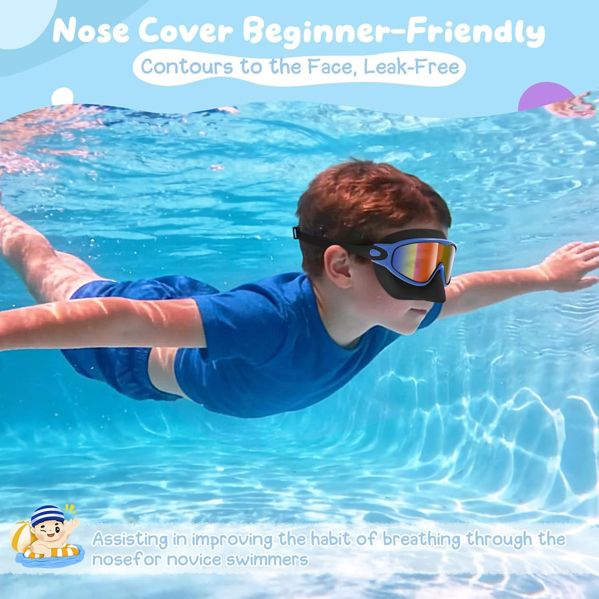 VegoVia Kids Swim Goggles - Anti-Fog UV Protection with Nose Cover | 2 Pack for Ages 3-15