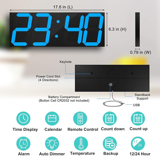 CHKOSDA LED Large Digital Wall Clock, Oversize Wall Clock
