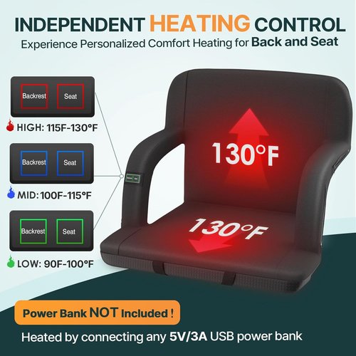 HOPERAN Heated Stadium Seats - Dual-Sided Bleacher Chair with Back Support & 3 Heating Levels | Portable with 5 Pockets