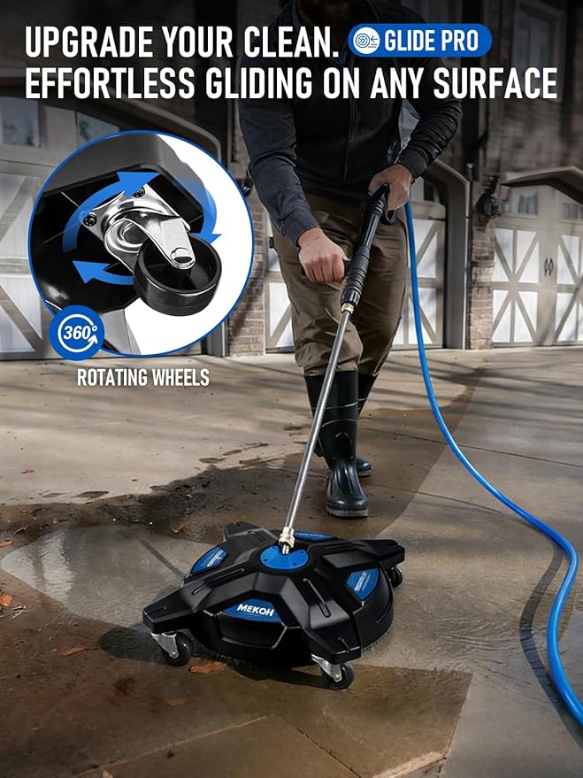 MEKOH 16.5” Pressure Washer Surface Cleaner, Large Lightweight Driveway Pressure Washer Attachment 3600PSI, 4 Caster Wheels, 1/4” Quick Connect, Universal Gas & Electric Power Washer Surface Cleaner