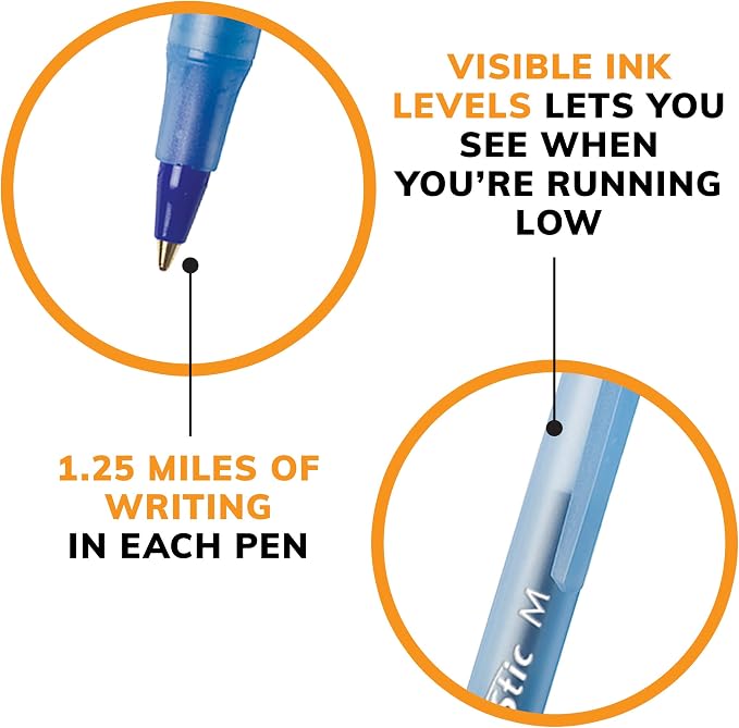 BIC Round Stic Xtra Life Ballpoint Pen, Medium Point, Flexible Round Barrel