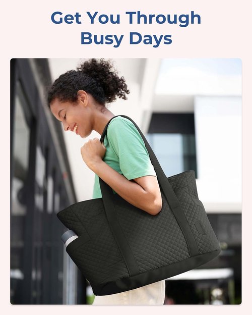 BAGSMART Puffer Tote Bag for Women - 20L Quilted Work & Travel Essentials with Zipper
