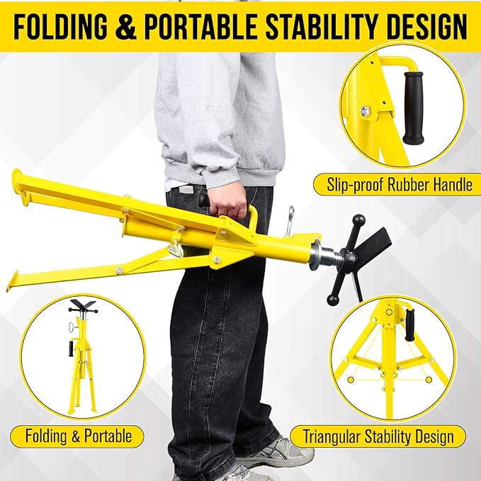 V Head Pipe Jack Stand, Heavy Duty Pipe Stand, 2500LB Jack Stands Carbon Steel with Portable Folding Legs 28-52 Inch Height Adjustable 1/8"-12" Capacity