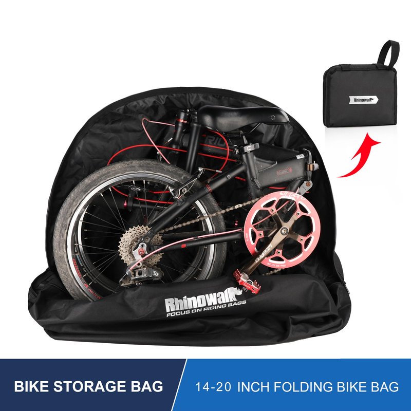 SUNELFFY 20inch Folding Bike Bag Bicycle Carry Bag Bike Travel Carrying Case Bike Transport Bag for Car Train Air Travel Portable (Black-White, 14-20 inch)