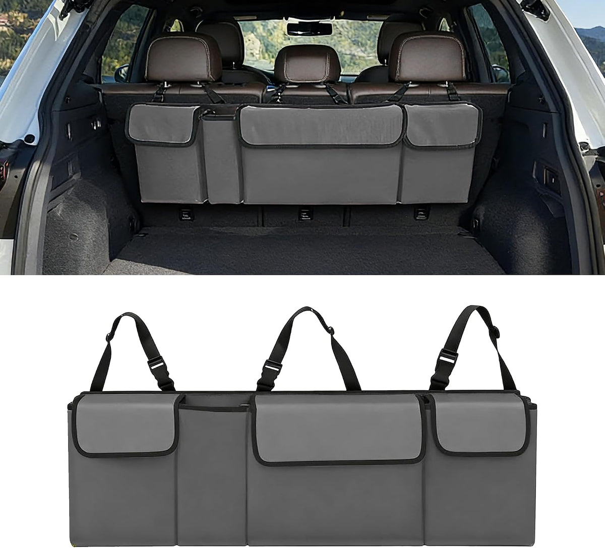 Car Trunk Organizer, Waterproof Backseat Hanging Large Storage with Adjustable Straps, Collapsible Cargo Bag with 4 Pockets, Car Interior Accessories for Truck, SUV, MPV (Pink)