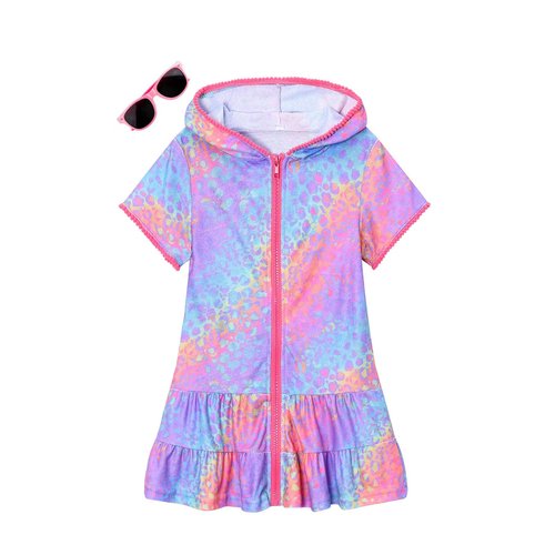 LUCKYGAL Girls Swimsuit Cover Up Kids Terry Swim Coverup Leopard Beach Pool Wraps, 3t 4t