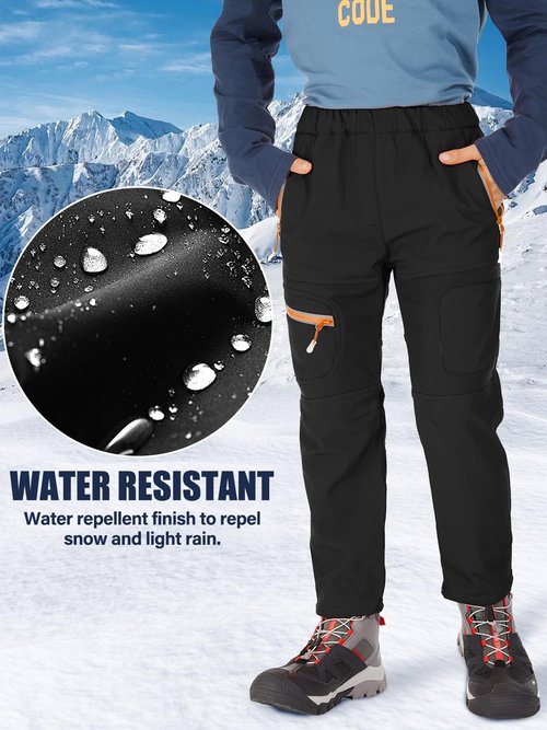 linlon Kids Boy's Snow Waterproof Pants Youth Fleece Lind Hiking Softshell Warm Insulated Ski Trousers,9056-Black-XXL(11-13Years)