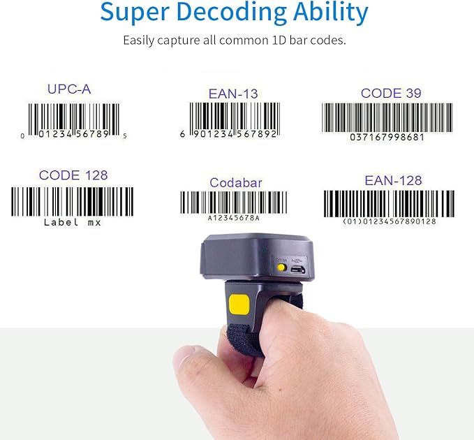 Portable Ring Bluetooth Barcode Scanner Wireless 2.4Ghz &USB Wired 3 in 1