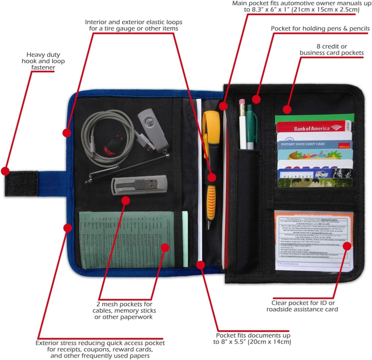 PlusXpres Glove Box Compartment Organizer - Car Document Holder - Blue
