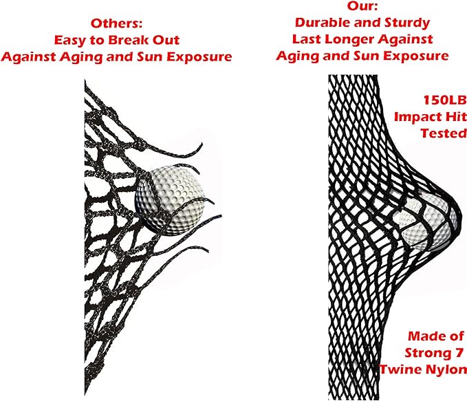 10ft, 15ft, 20ft Strong Durable Frequent Use Multi-Sports Barrier Net with Around Finished Seam Hitting Practice Nylon Netting High Impact in/Outdoor for Golf Baseball Hockey Soccer