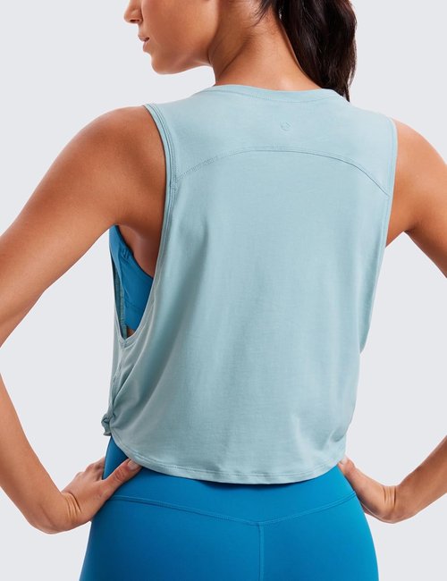 CRZ YOGA Pima Cotton Tank Tops for Women - Loose Crop Sleeveless Workout Shirt | Athletic Gym Wear