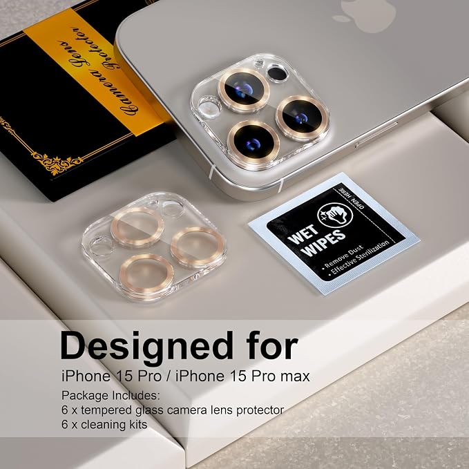 for 6 Pack iPhone 15 Pro/iPhone 15 Pro Max Camera Lens Protector 9H Tempered