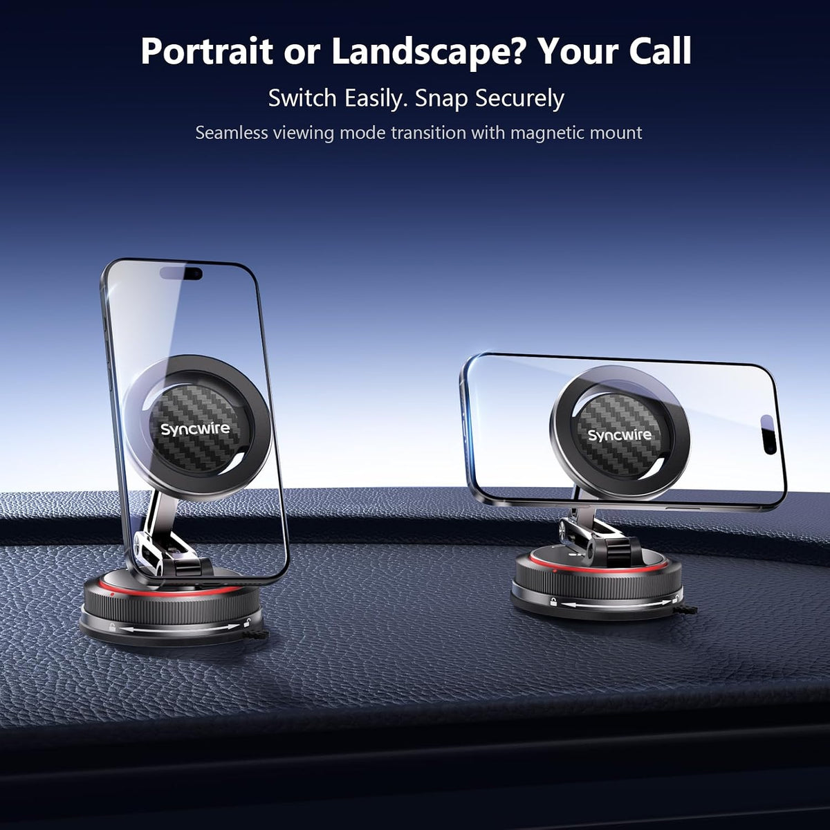 SYNCWIRE for MagSafe Car Mount [3-Axis] Nano Adhesive Gel + Strong Suction Cup Magnetic Phone Holder for Dashboard & Windshield, 360° Adjustable for iPhone 17 16 15 14 13 12, Samsung, Carbon Fiber