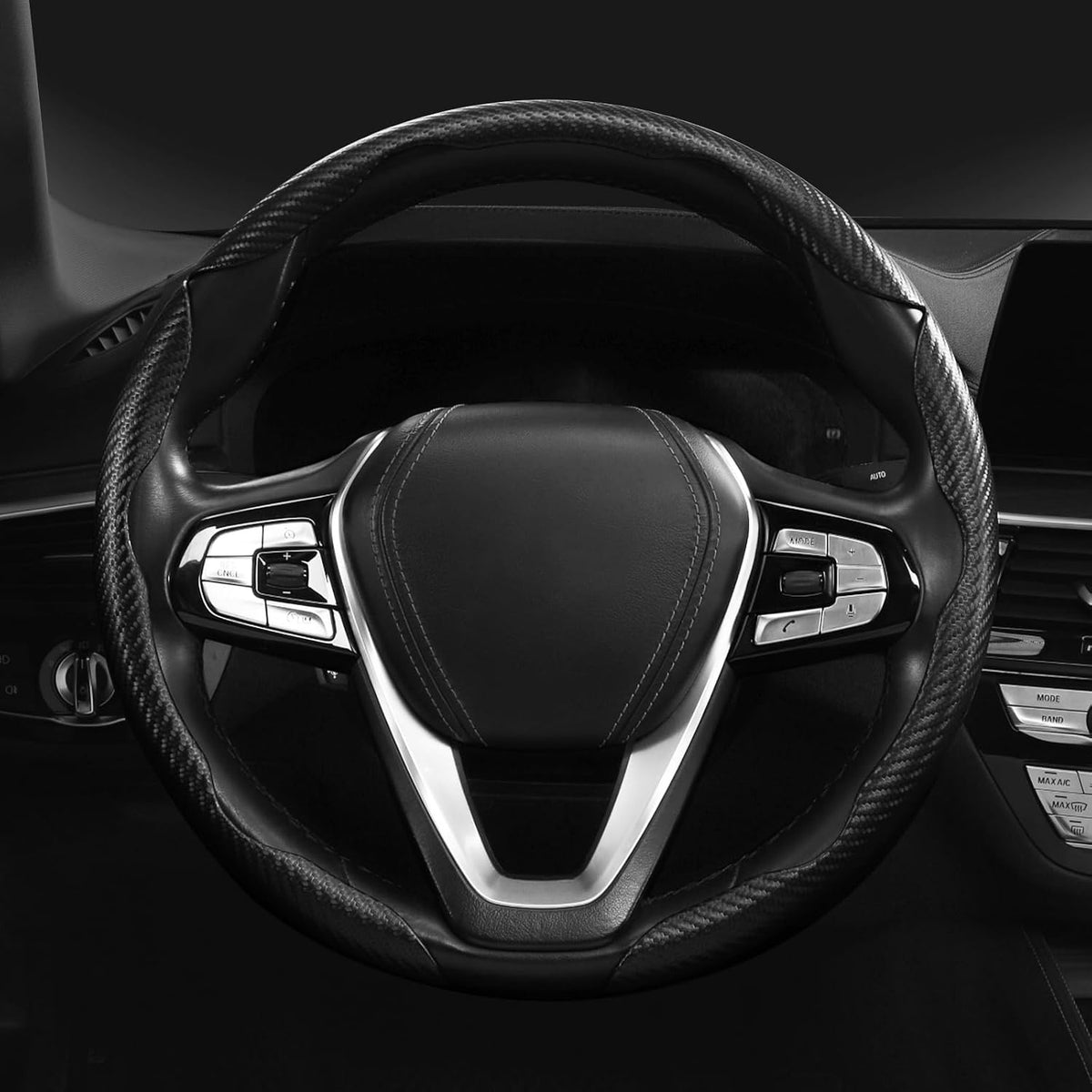 Carbon Fiber Steering Wheel Cover 3pcs Grip 15 inch Universal Black