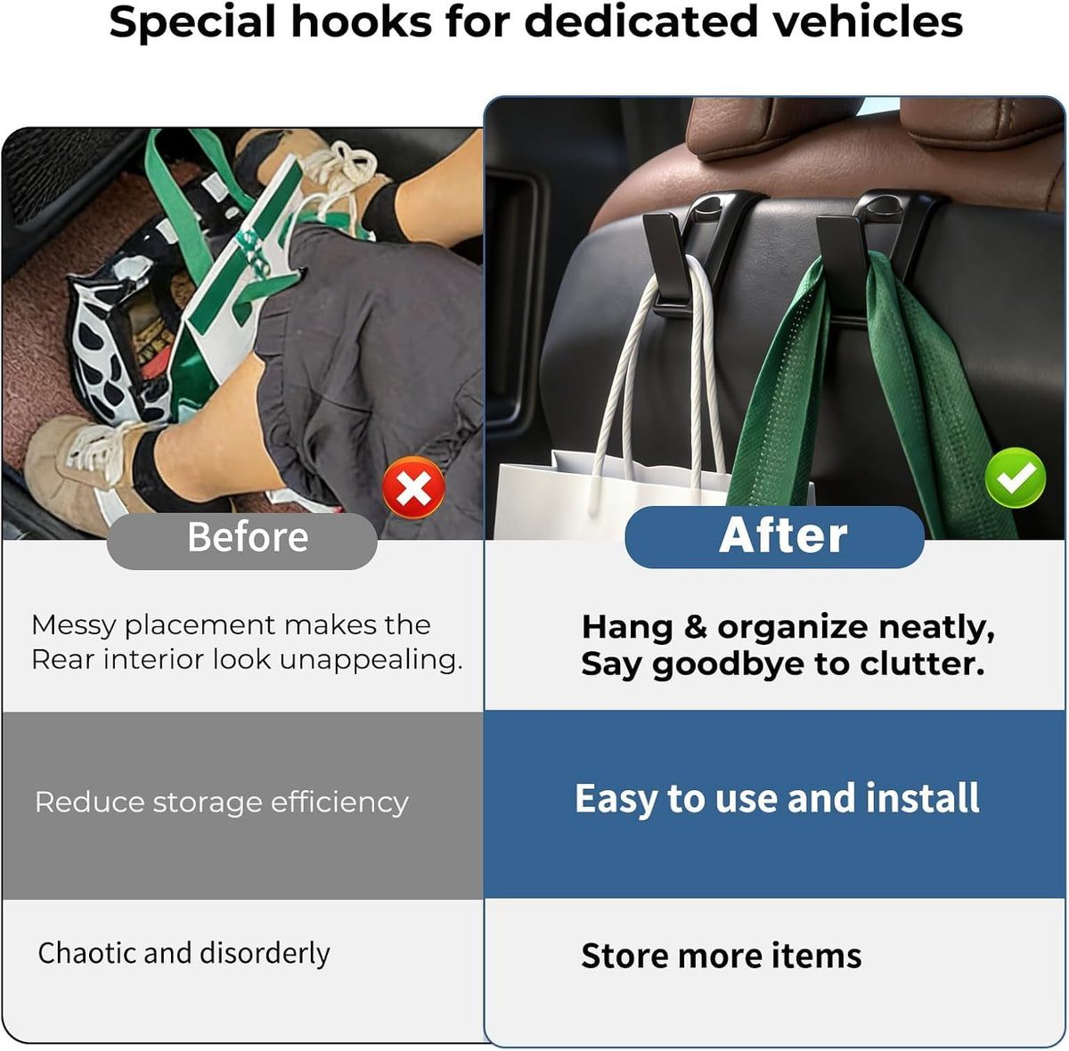 2 Packs Upgraded Foldable Car Seat Headrest Hidden Hooks for Volvo