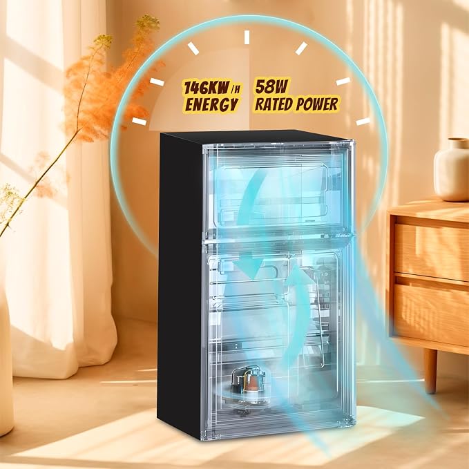 Mini Fridge 2.4 Cu.ft Mini Refrigerator with Freezer Dual Door Dorm Fridge for Personal Senven Temp Gear Suit for Apartment, Bedroom, Rv Silver