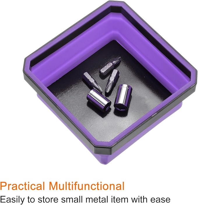 HARFINGTON Collapsible Magnetic Parts Tray Foldable Tool Trays Square Small Metal Parts Organiser for Fixing Screw Bolts Nuts Washers Pins, Purple