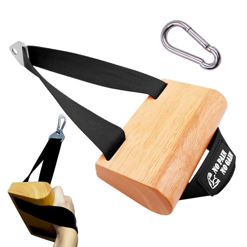 Ergonomic Arm Wrestling Handle with Wooden Grip, Wrist & Forearm Strength Training Attachment for Cable Machines (Black)