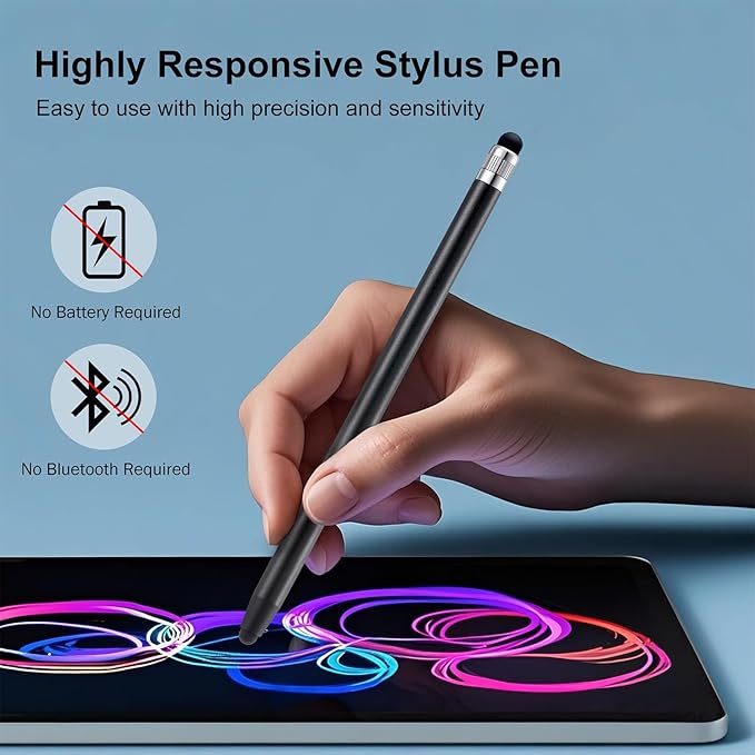 LINFANC 12Pcs Black Stylus Pen for Touchscreen, 2-in-1 High Precision &
