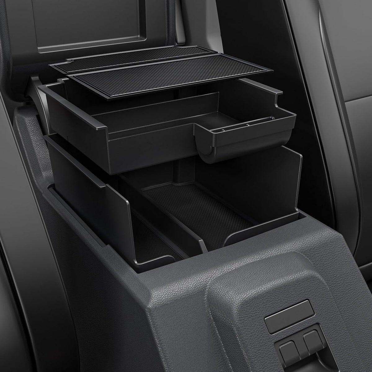 Mabett Double-Layer Console Organizer for 2025 2026 Bronco 4-door, Armrest Storage Box with Non-Slip Mat (Not for Manual Transmission and Bronco Sport Models)