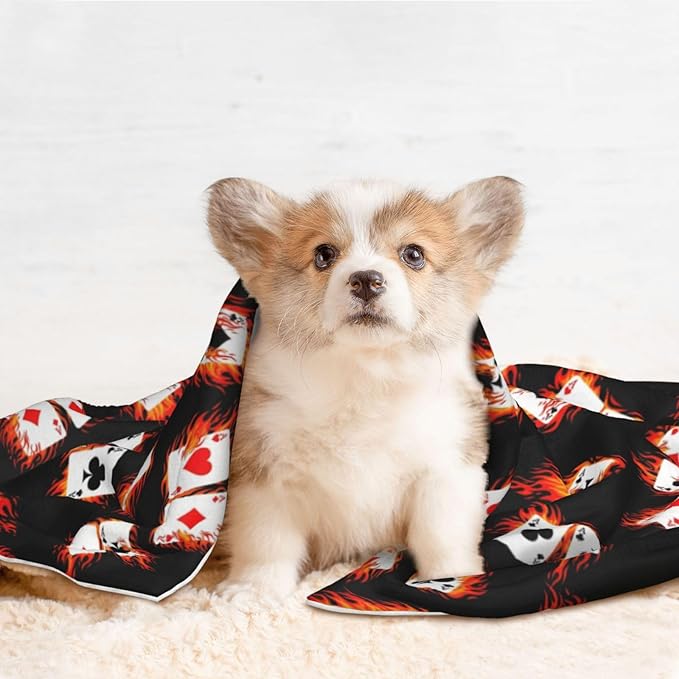 Pet Blanket for Indoor Outdoor Use, Poker Playing Cards, Two Sided Reversible Plush Mat with Bumpy Dot Texture for Patios Crates Portable Bed Companion