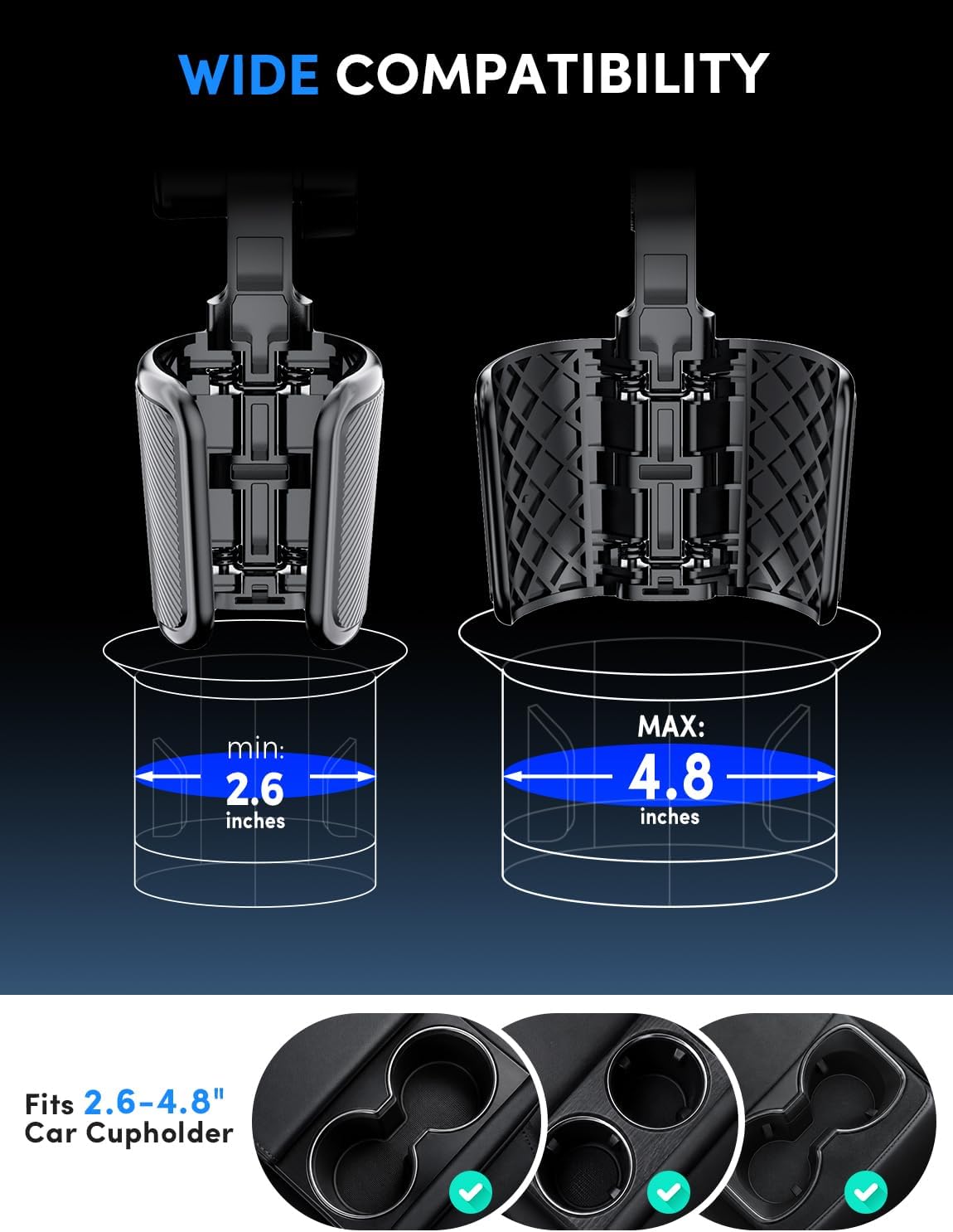 ELWEY Car Cup Holder Phone Holder, 15" Height Phone Mount Fit 2.6-4.8" Car Cupholder, 360° Swiveling Phone Holders for Your Car Fits iPhone 17 16 Pro Max & 4.7-7" Cell Phones