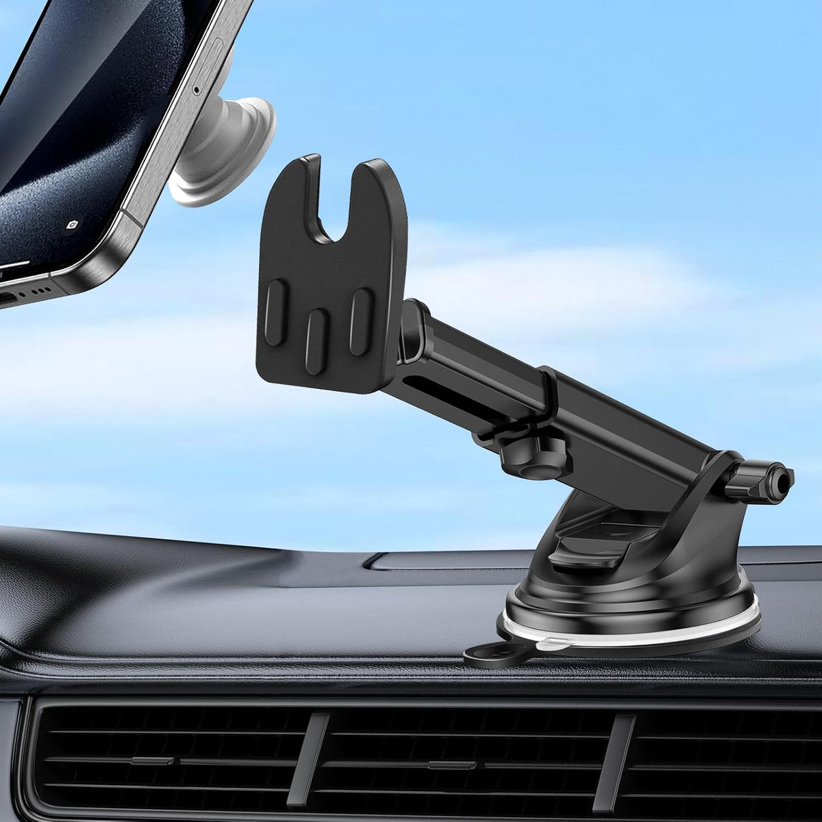 Car Mount for Pop Socket, Dashboard Windshield Car Phone Holder Compatible with Popsocket, Powerful Suction Cup Car Phone Mount Fits All Smartphones with Pop Grip
