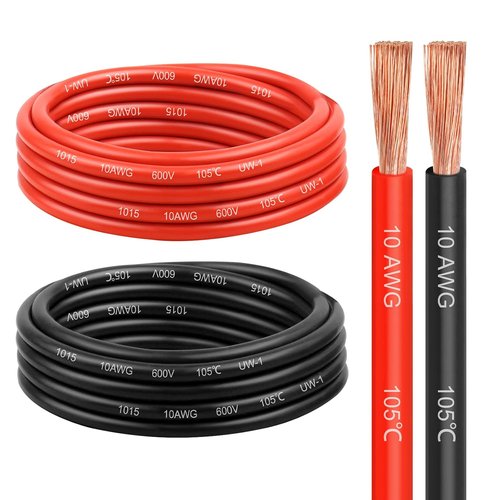 10 AWG Pure Copper Wire - 10 Feet Red & Black Stranded Low Voltage Wire for Solar, Automotive & LED Lighting