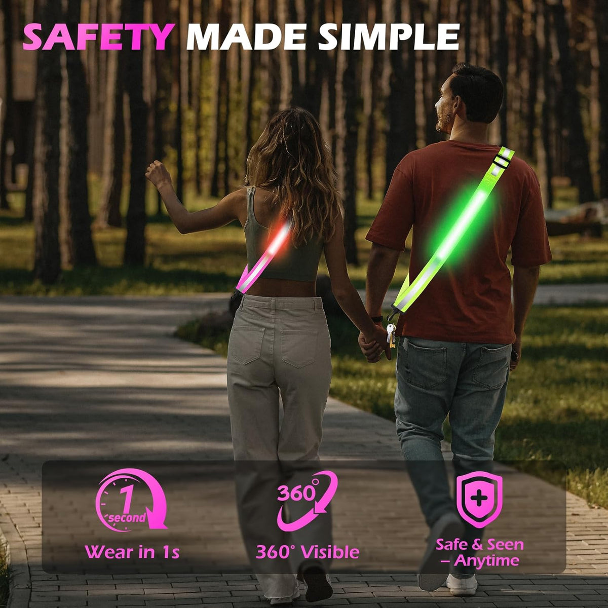 Rechargeable LED Reflective Belt by [Brand Name] - High Visibility Safety Gear with 11 Light Modes | Adjustable for Night Dog Walking, Running & Biking