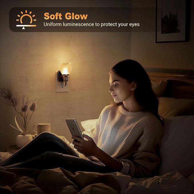 JandCase Night Light, Night Lights Plug into Wall, Glass Tulip LED Nightlight