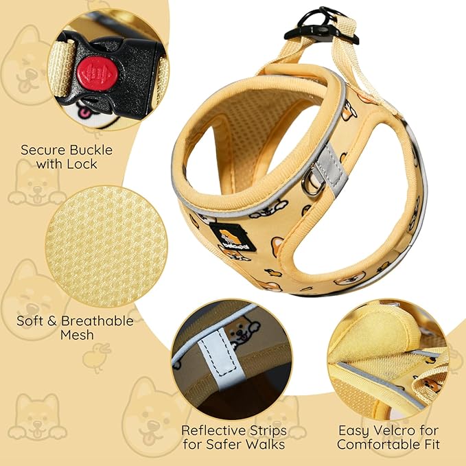 BELLA & PAL Step in Vest Harness for Small and Medium Dogs, No Pull Small Dog Harness with Leash Set, Comfortable Air Mesh Dog Vest Harness with Reflective Strip (Genki Shiba, S)