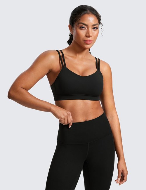 CRZ YOGA V Neck Sports Bra for Women - Soft Butterluxe Fabric, Wireless Comfort, Double Spaghetti Straps
