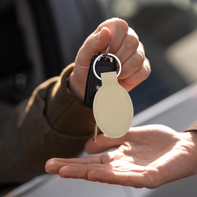 LaserGram Oval Keychain, Off Road Racer, Personalized Engraving Included (Beige)