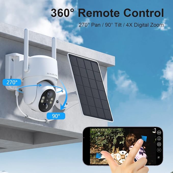 HOSAFE.COM Outdoor Security Camera Wireless, Free Cloud Storage, 360° PTZ
