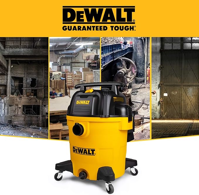DEWALT 12 Gallon Poly Wet/Dry Vac, 5.5 HP Shop Vacuum Wet Vacuum Cleaner for Workshop, Jobsite, Commericial Area, Large Pick-Up Capacity, Yellow,DXV12P