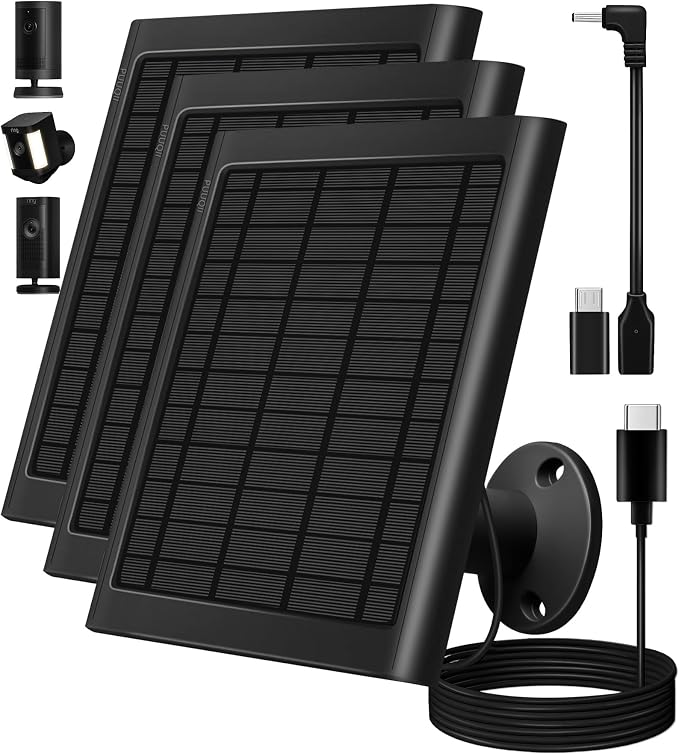 8W Solar Panel for Ring Camera, Spotlight Cam Battery, Includes Barrel Plug to