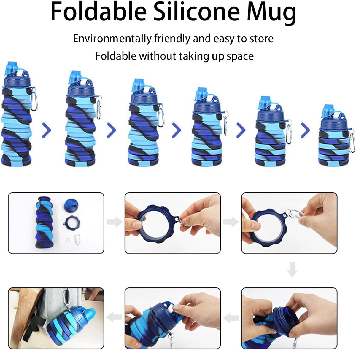 Skiennix Collapsible Water Bottle - Portable & Reusable 500ml Silicone for Travel & Camping